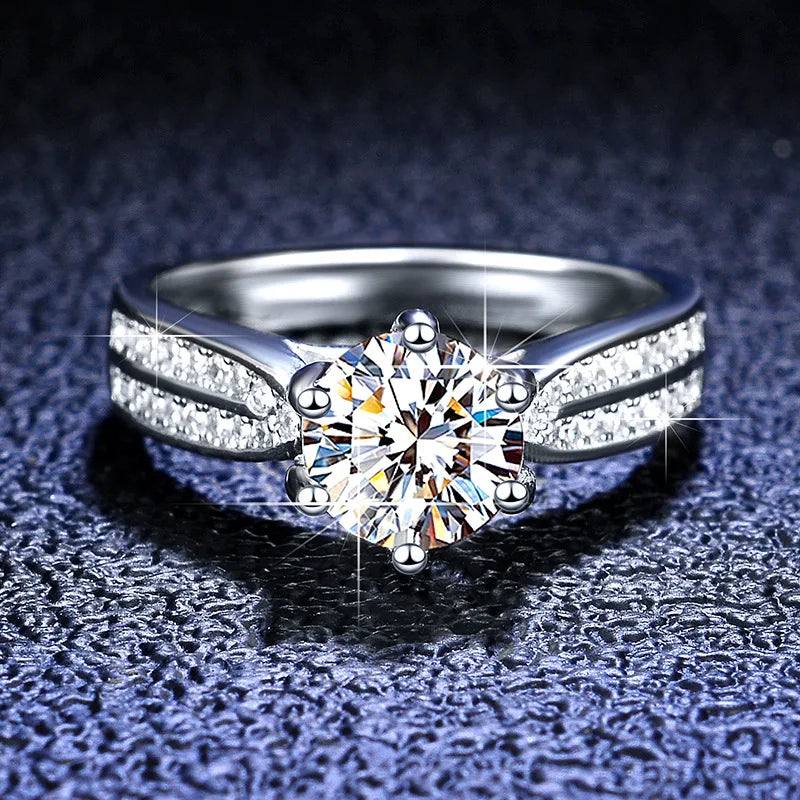GRA Certified Moissanite Engagement Ring – 925 Sterling Silver, D Color VVS Ceren