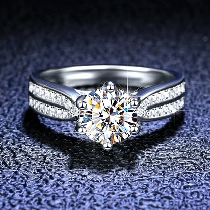 GRA Certified Moissanite Engagement Ring – 925 Sterling Silver, D Color VVS Ceren