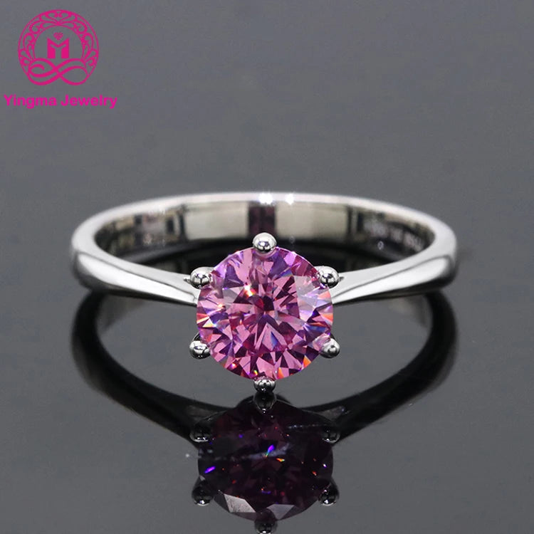 Pink Moissanite Ring 1–3 Carat Round Cut – 925 Sterling Silver with White Gold Plating for Women