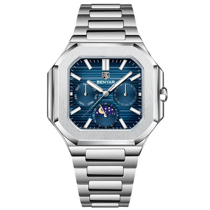 BENYAR 5221 Men’s Square Quartz Watch 37mm – Stainless Steel Waterproof Business Wristwatch, Fashion Gift for Men