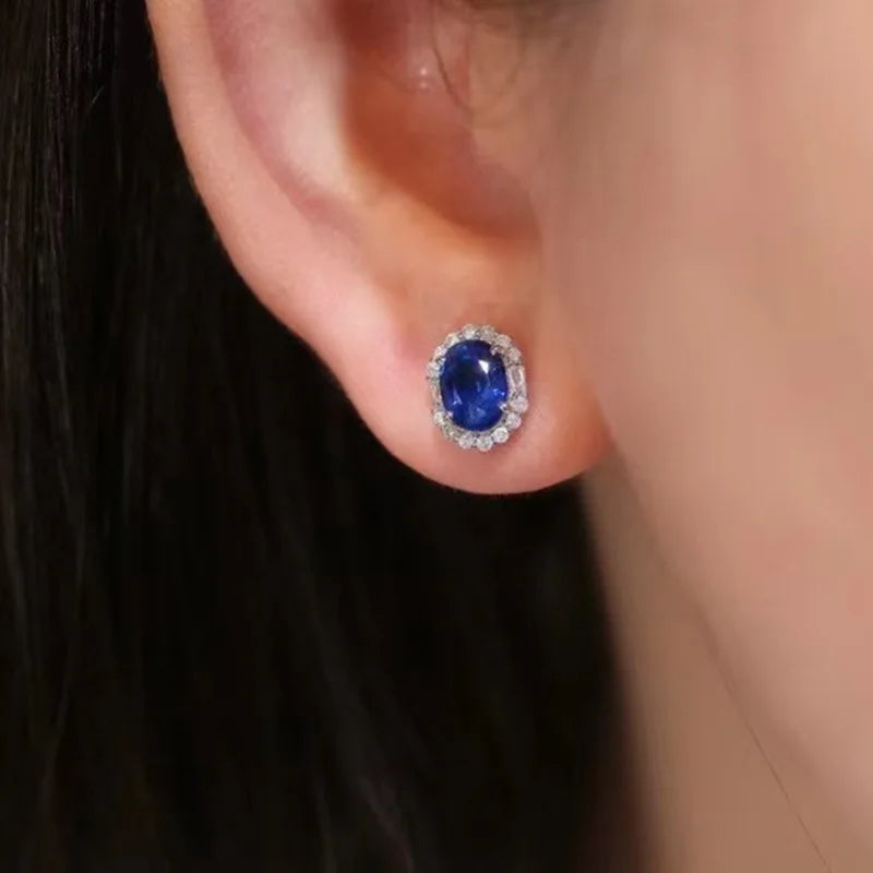 Aimgal NGTC Certified 2.3CT Lab-Created Royal Blue Sapphire Stud Earrings – 925 Sterling Silver & 18K Gold Plated, Wedding & Engagement Jewelry for Women