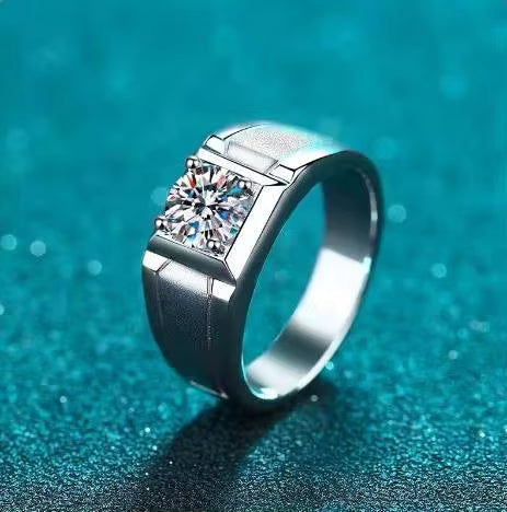Hip Hop Luxury 0.5-2 Carat VVS Moissanite Men’s Ring – D Color Full Diamond Look, Solid 925 Sterling Silver Ilias