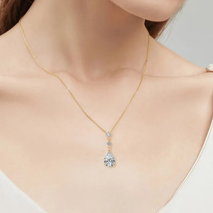 925 Sterling Silver 2.0ct Pear Cut Moissanite Pendant Necklace for Women – Luxury Engagement Jewelry
