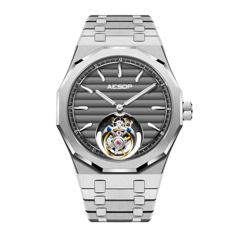 AESOP 7057 Luxury Skeleton Tourbillon Watch for Men – Stainless Steel Automatic Mechanical, Sapphire Crystal, Waterproof