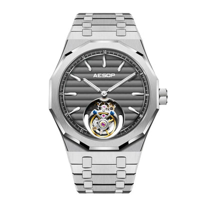 AESOP 7057 Luxury Skeleton Tourbillon Watch for Men – Stainless Steel Automatic Mechanical, Sapphire Crystal, Waterproof