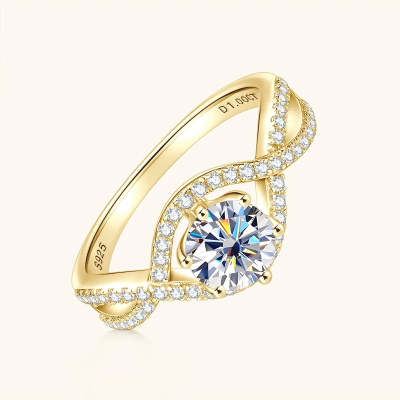 1ct 6.5mm Moissanite Engagement Ring – 925 Sterling Silver Six Prong Infinity Twist Shank Wedding Ring for Women Talisa