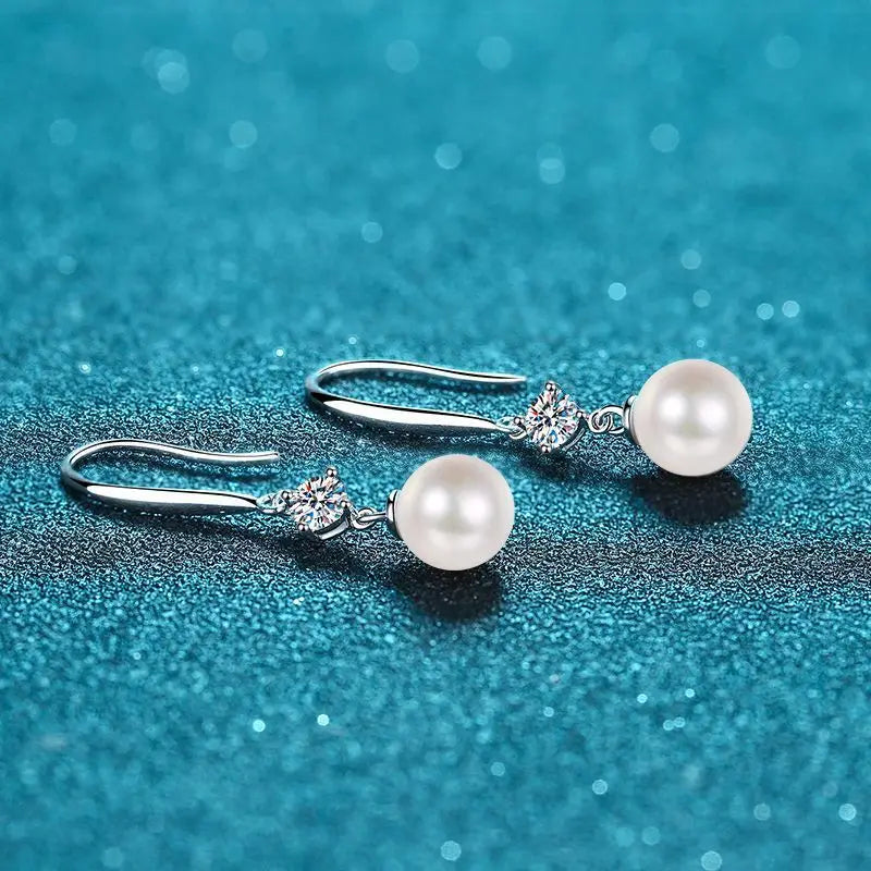 S925 Sterling Silver Moissanite & Freshwater Pearl Stud Earrings for Women – 0.3 Carat Elegant Korean Style Everyday Jewelry Gift