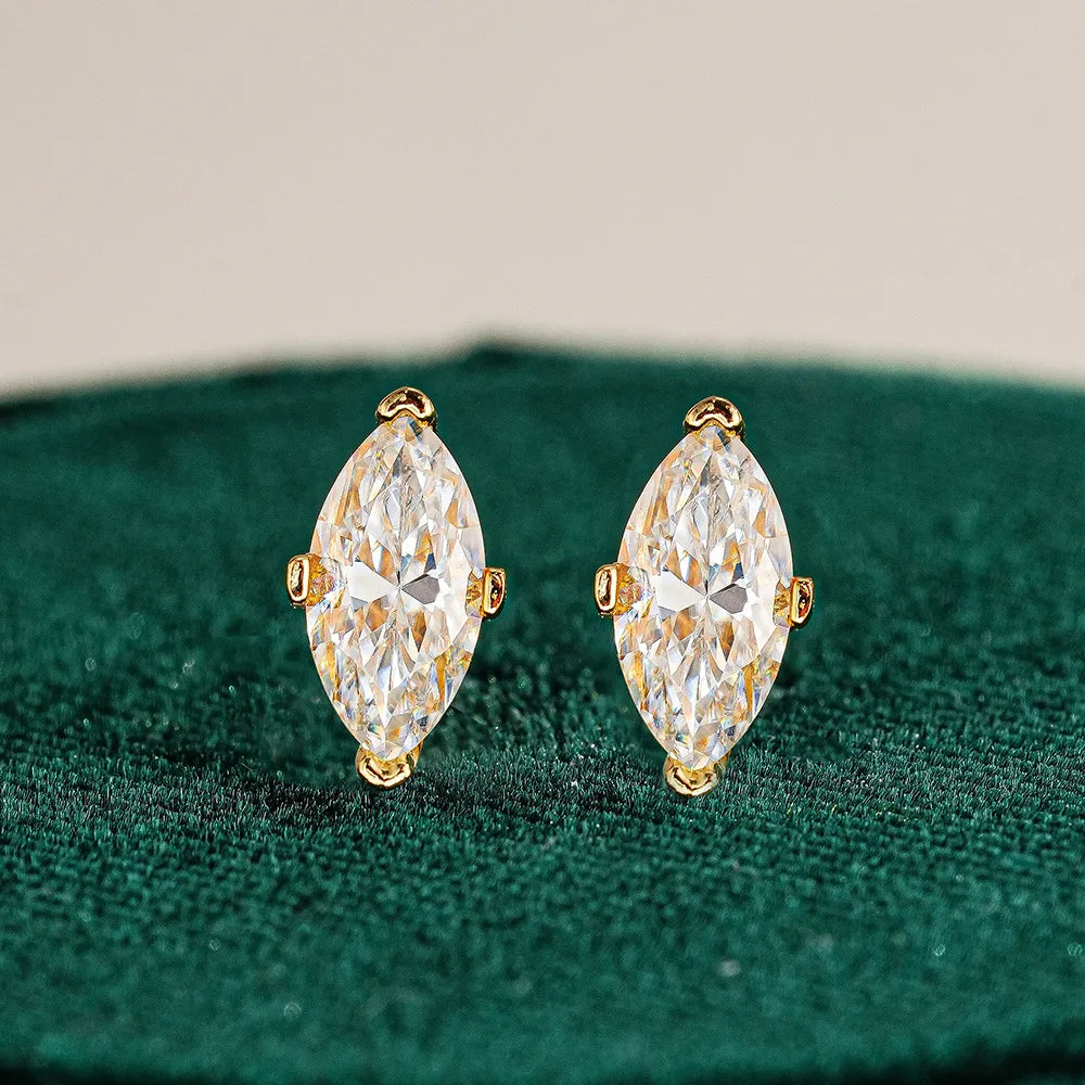 Aimgal GRA Certified Marquise Cut Moissanite Stud Earrings 0.5CT–1CT, G Color, 18K Gold Plated 925 Sterling Silver, Stackable Fine Jewelry for Women Elide