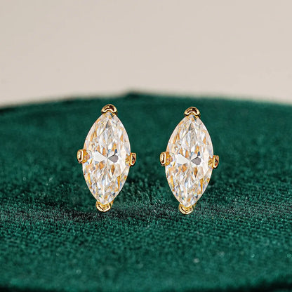 Aimgal GRA Certified Marquise Cut Moissanite Stud Earrings 0.5CT–1CT, G Color, 18K Gold Plated 925 Sterling Silver, Stackable Fine Jewelry for Women Elide