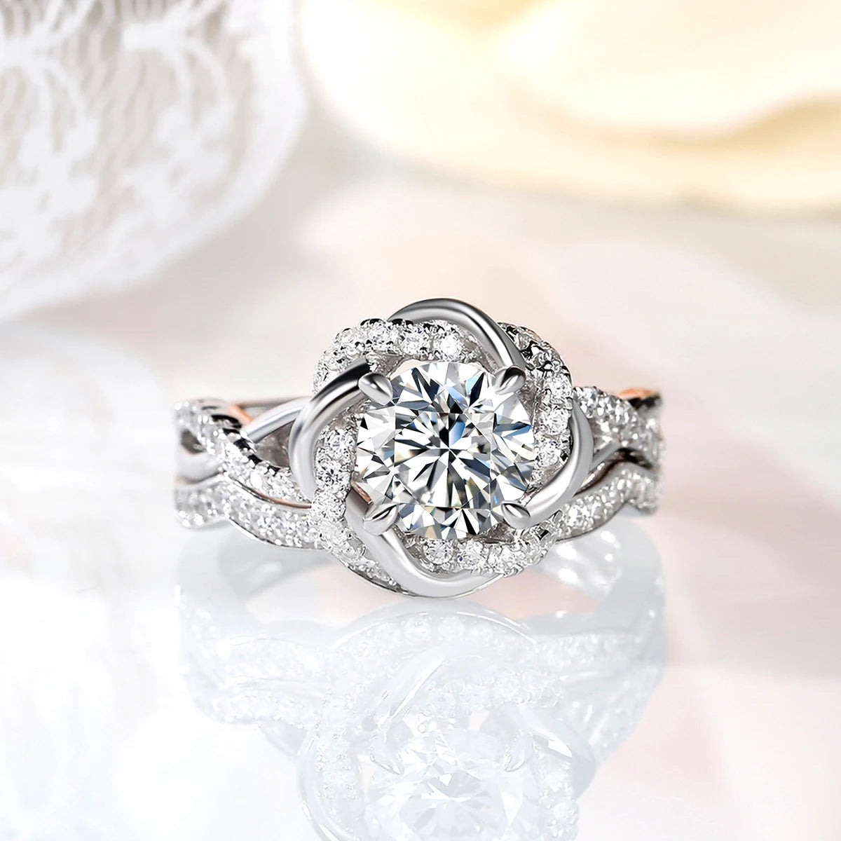 3ct Moissanite Diamond Ring Set 925 Sterling Silver Platinum Plated – Petal Design Engagement Ring for Women, 2026 Trend Jewelry
