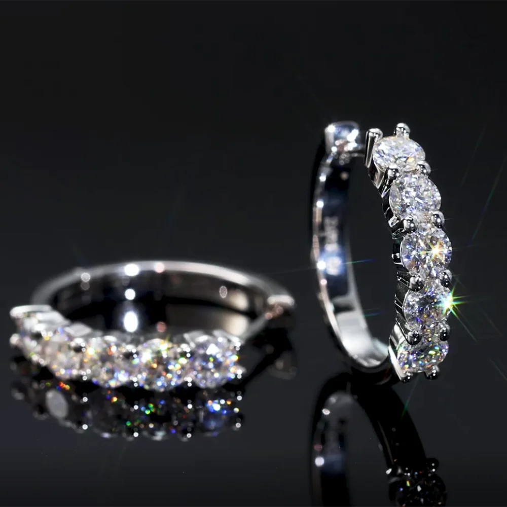 2.0CT D Color VVS1 Brilliant Round Cut Moissanite Lab‑Grown Diamond 925 Sterling Silver Huggie Hoop Earrings for Women & Men