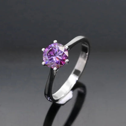 1–2 Carat Purple Moissanite Engagement Ring – 925 Silver Diamond Ring with GRA Certificate