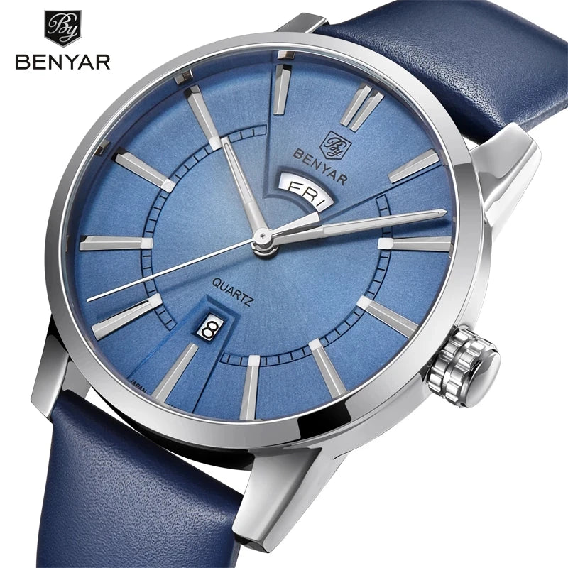 BENYAR 5101 Men’s Quartz Watch – Luxury Business Fashion Wristwatch with Leather Strap, Waterproof