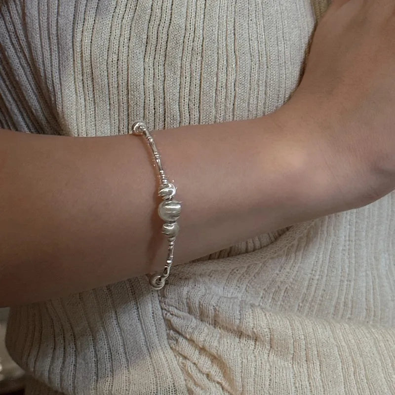 Handmade 925 Sterling Silver Geometric Bead Bracelet for Women – Minimalist Jewelry Gift Selen