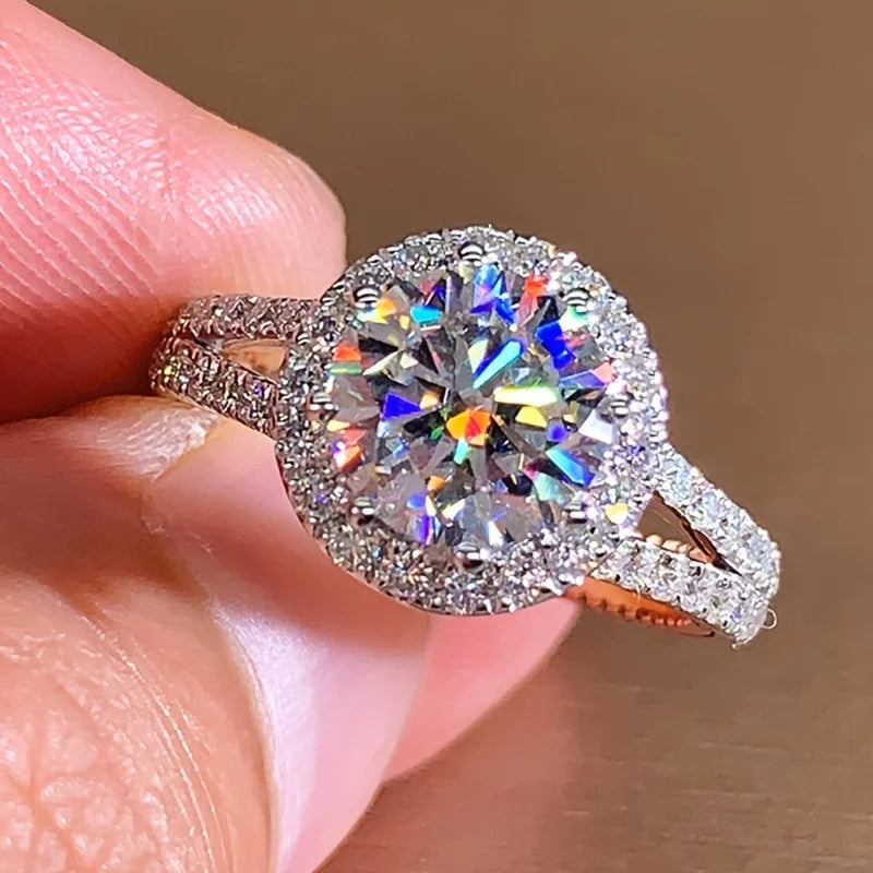 925 Sterling Silver Moissanite Round Ring for Women Damia