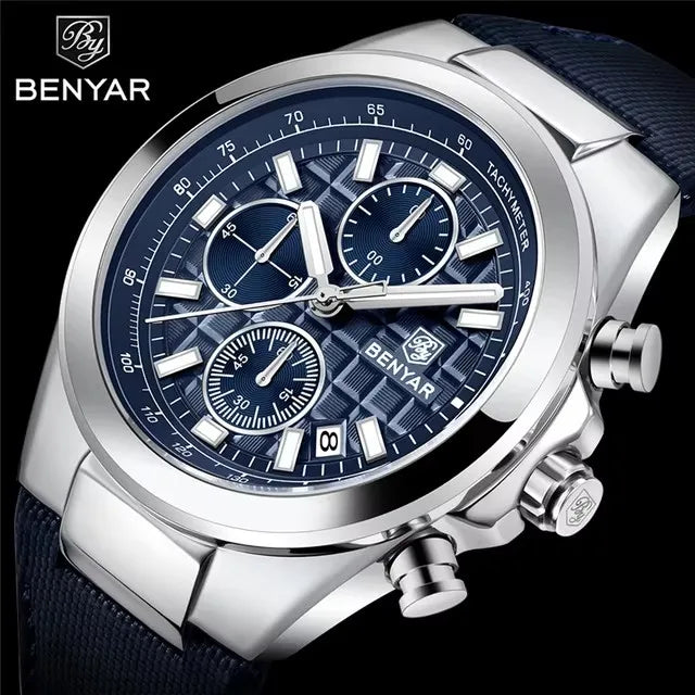BENYAR 5206 Men’s Luxury Chronograph Watch – Waterproof Quartz Sports Wristwatch with Calendar