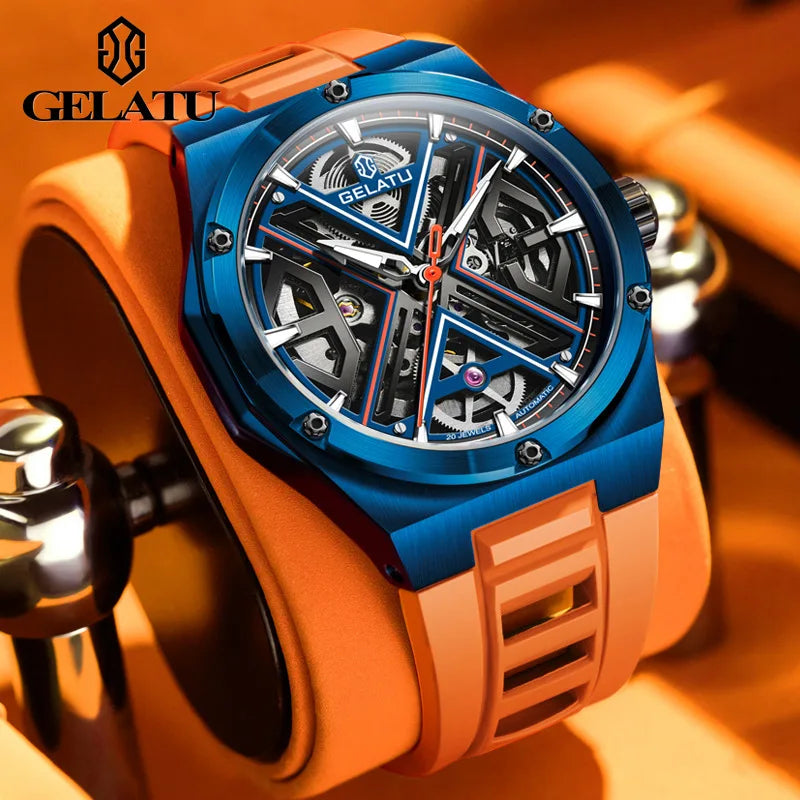GELATU 6006 Men’s Luxury Automatic Mechanical Watch – Rainbow Dial, Waterproof Sport Design, Silicone Strap Rickon