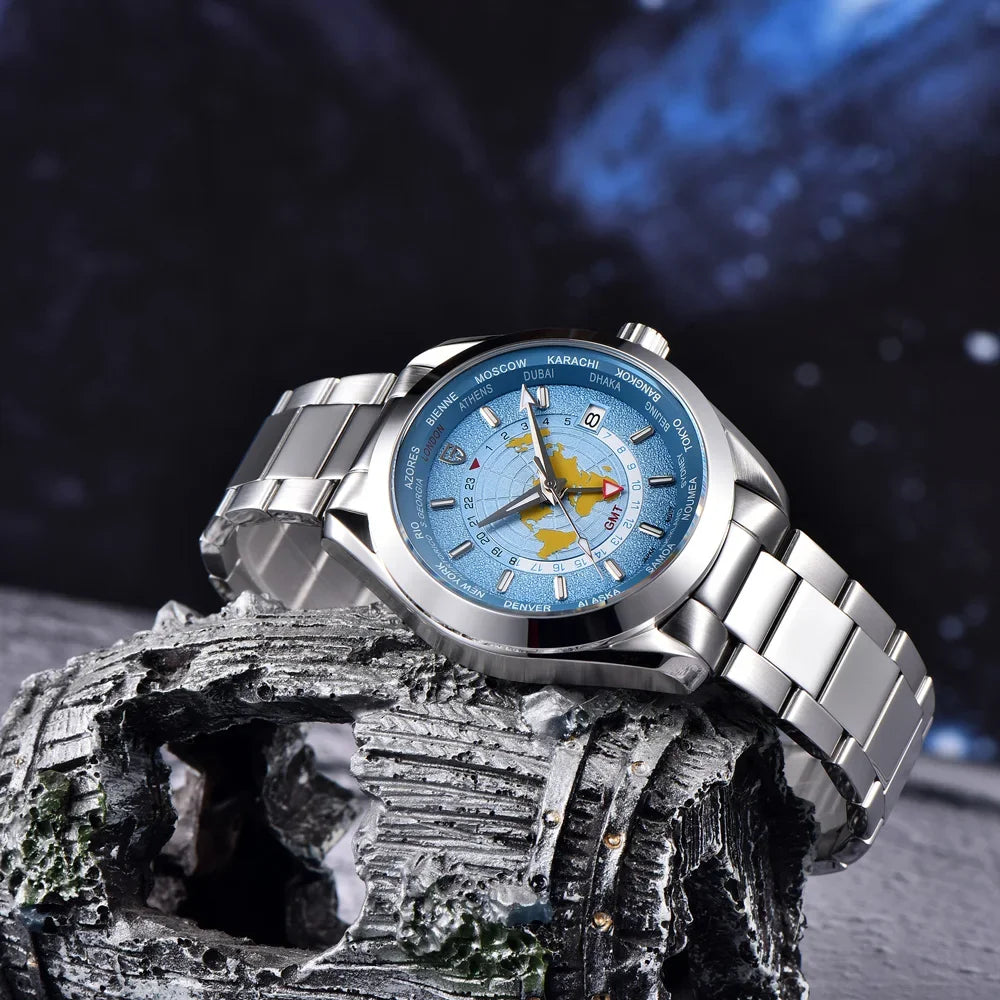 Pagani Design 1788 Men's NH34 Automatic GMT Watch – Sapphire Crystal, Stainless Steel, Multi‑Time Zone