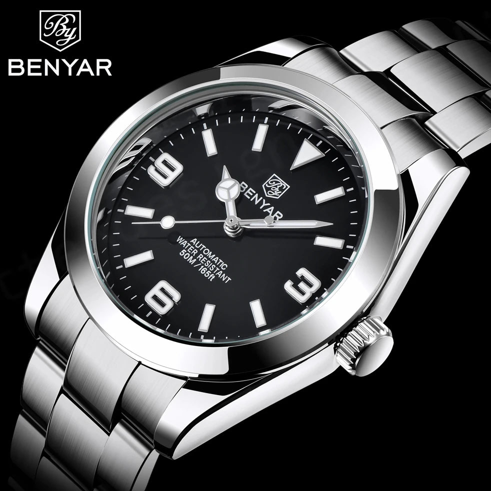 BENYAR 5177 Automatic Watch for Men – 50M Waterproof Stainless Steel Luxury Business Sports Wristwatch