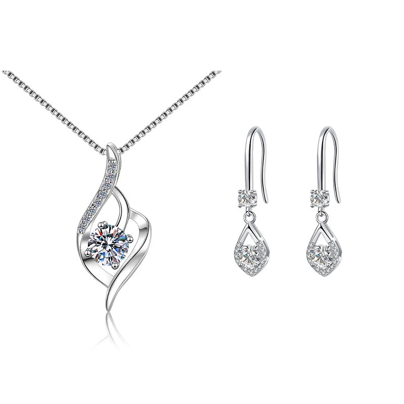 GRA Certified VVS1 Moissanite 1Ct + 0.3Ct×2 Jewelry Set – 925 Sterling Silver Fine Fashion Set for Women