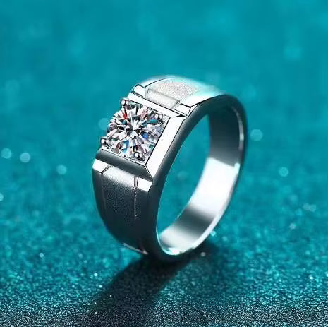 Hip Hop Luxury 0.5-2 Carat VVS Moissanite Men’s Ring – D Color Full Diamond Look, Solid 925 Sterling Silver Ilias