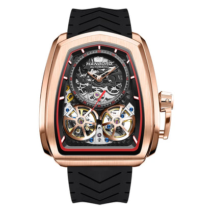 Luxury Double Flying Wheel Automatic Mechanical Watch for Men – Irregular Hollow Dial, Supercar Gear Design, Personalized Statement Timepiece Onur