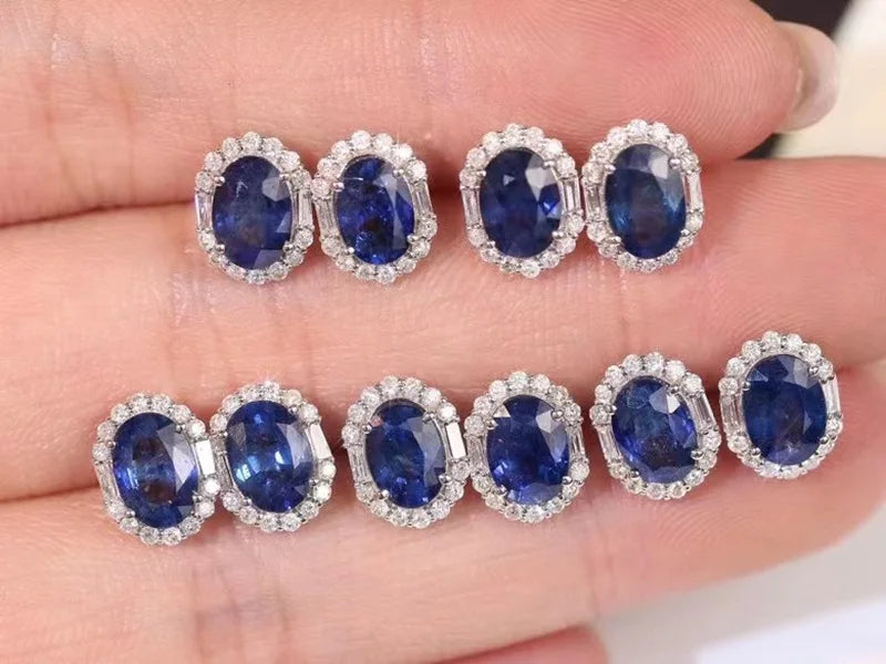 Aimgal NGTC Certified 2.3CT Lab-Created Royal Blue Sapphire Stud Earrings – 925 Sterling Silver & 18K Gold Plated, Wedding & Engagement Jewelry for Women