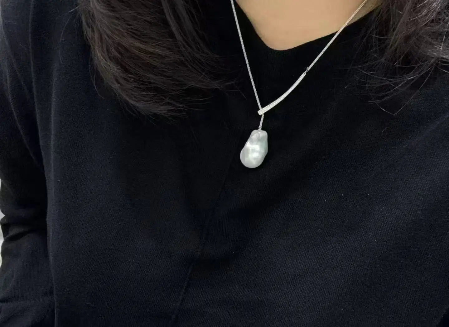 14K White Gold Filled Baroque Freshwater Pearl Y Necklace – Natural Irregular Pearl Choker for Women (With Certificate) Ivyra