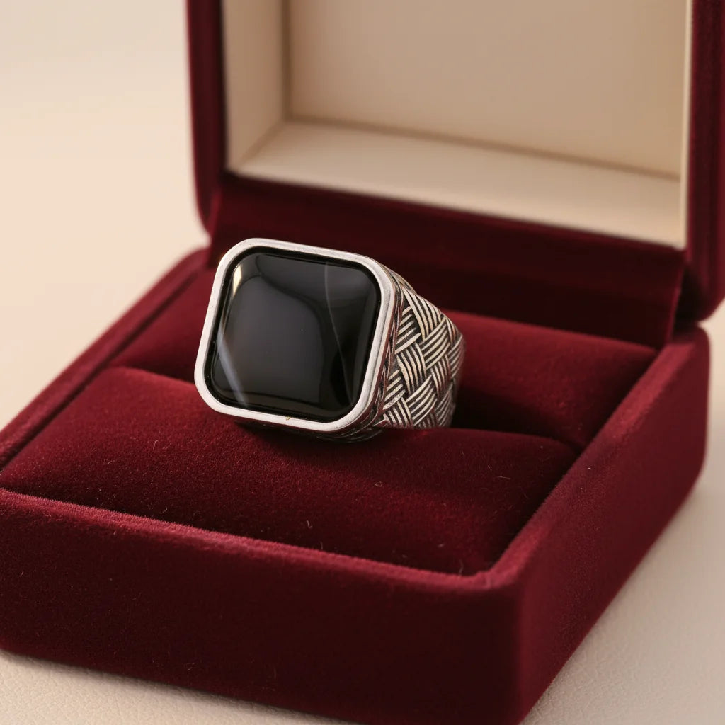 Men’s 925 Sterling Silver Ring with Natural Tiger Eye Agate – Antique Vintage Style