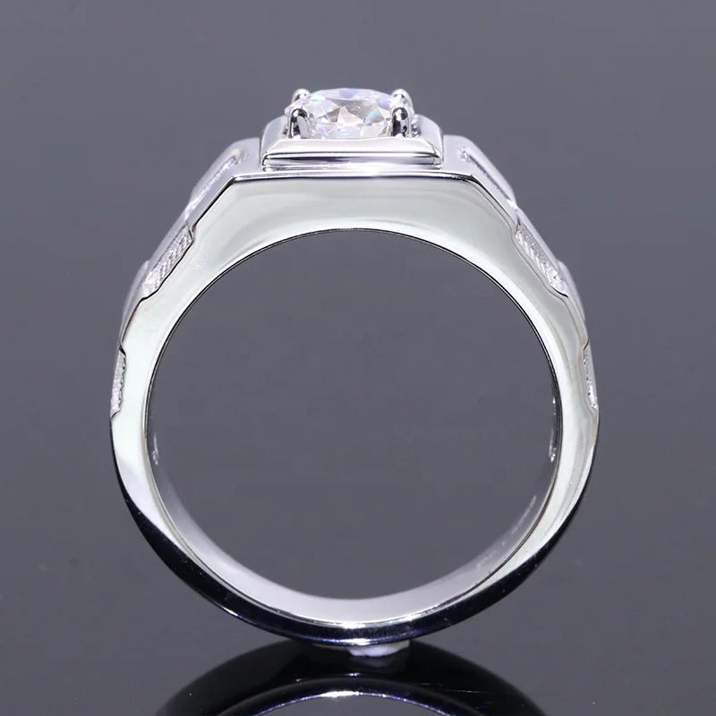 Men’s 1CT Moissanite Ring – 925 Sterling Silver with Gold Plating, D Color Stone Kaan