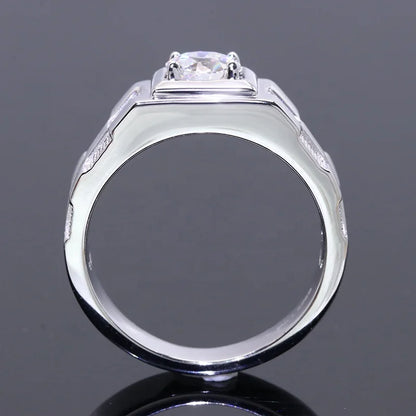 Men’s 1CT Moissanite Ring – 925 Sterling Silver with Gold Plating, D Color Stone Kaan