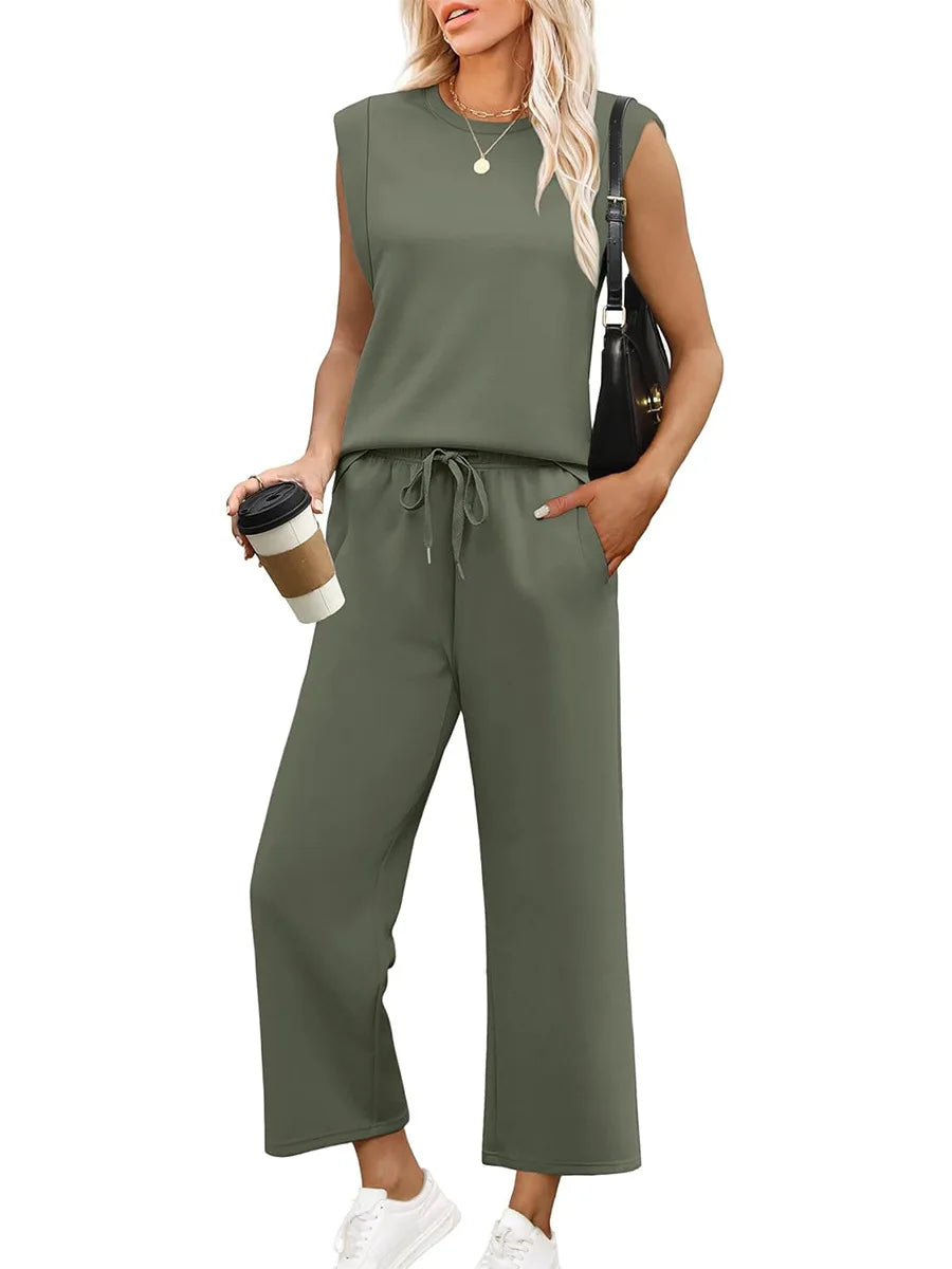 Women’s Casual 2 Piece Lounge Set – Oversized Sleeveless Tank Top & Loose Pants for Spring Summer Fall Marabella