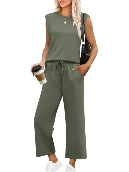 Women’s Casual 2 Piece Lounge Set – Oversized Sleeveless Tank Top & Loose Pants for Spring Summer Fall Marabella