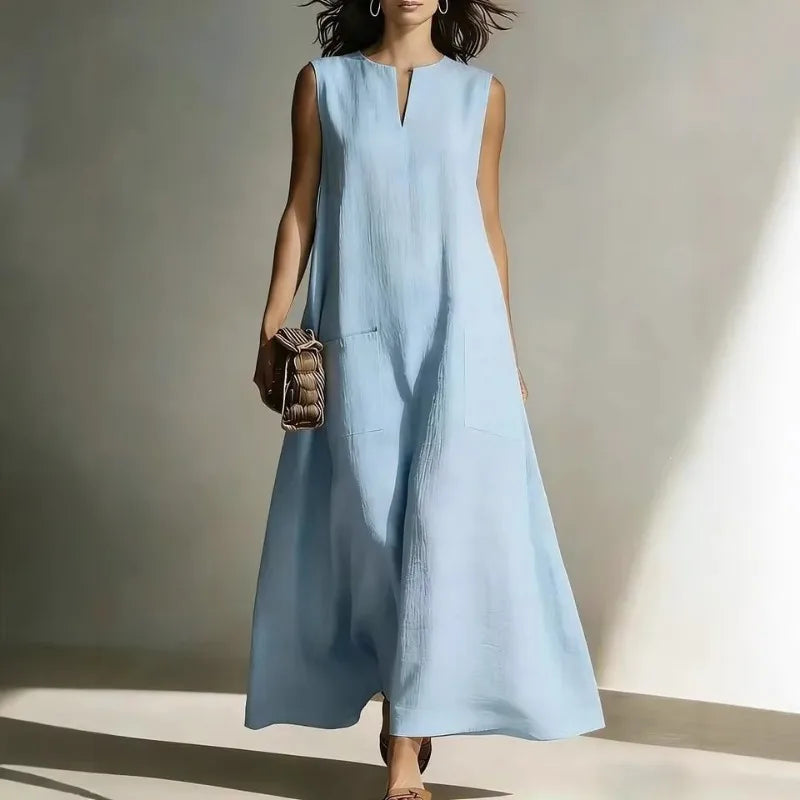 Women’s Summer Sleeveless A-Line Maxi Dress – Loose Fit Long Casual Dress Angelica