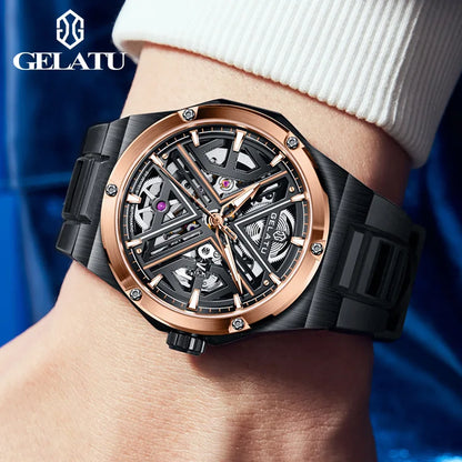 GELATU 6006 Men’s Luxury Automatic Mechanical Watch – Rainbow Dial, Waterproof Sport Design, Silicone Strap Rickon