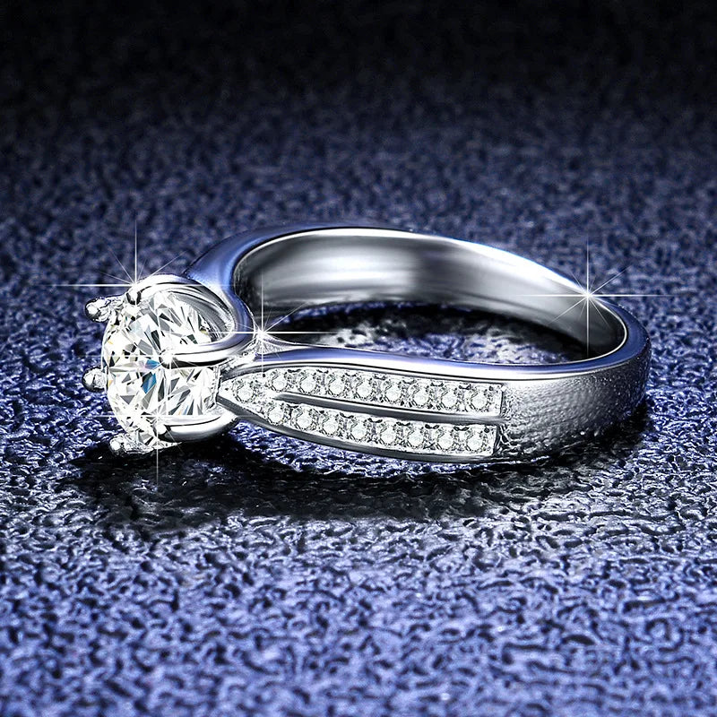 GRA Certified Moissanite Engagement Ring – 925 Sterling Silver, D Color VVS Ceren