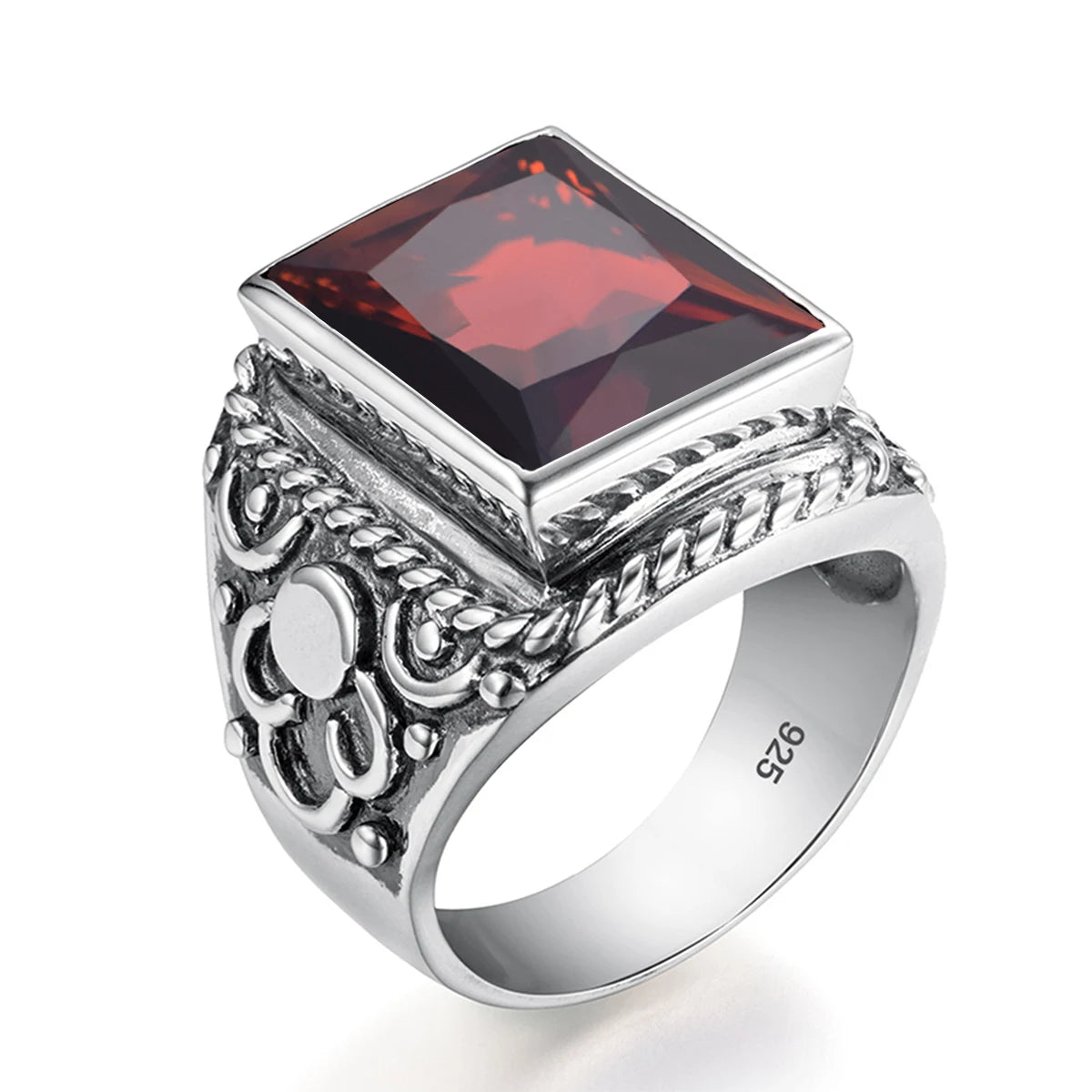 Vintage Filigree 925 Sterling Silver Men’s Ring – Turkish Black Agate Gemstone, Rhodium Plated Floral Design Andreas