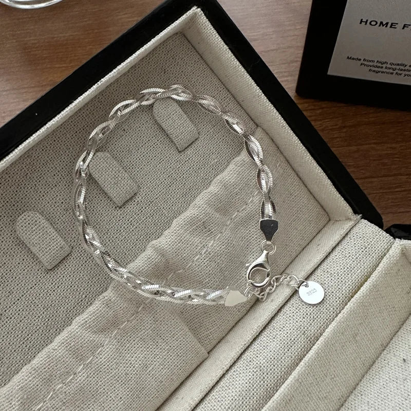 925 Sterling Silver Braided Chain Bracelet for Women Derya