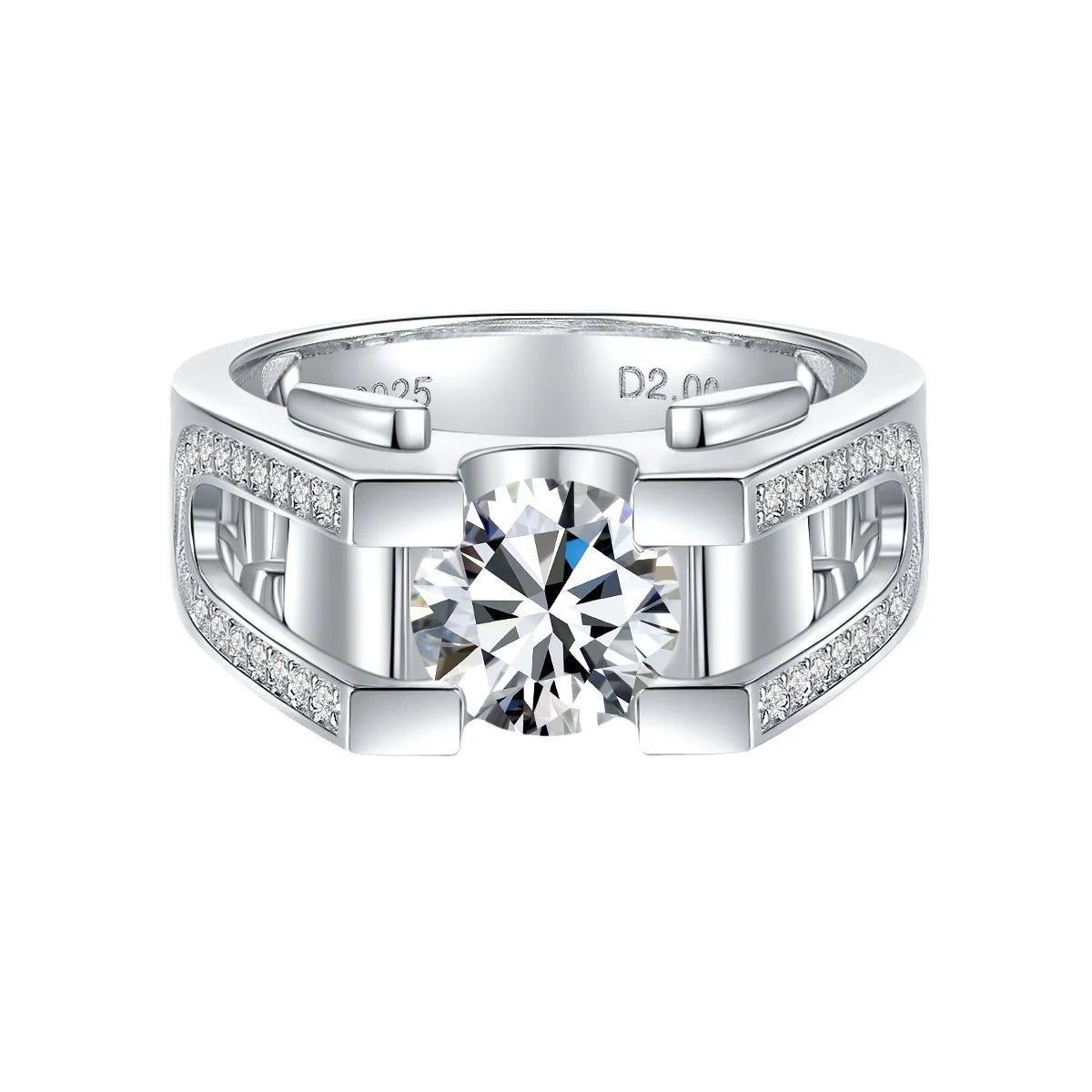 S925 Sterling Silver Men's Ring with 2 Carat Moissanite Diamond – Luxury Statement Band Nyxen