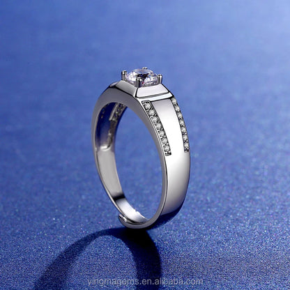 Men’s 0.5ct–1ct Moissanite Ring – 6.5mm Diamond Stone 925 Sterling Silver Engagement Band Phiilppos