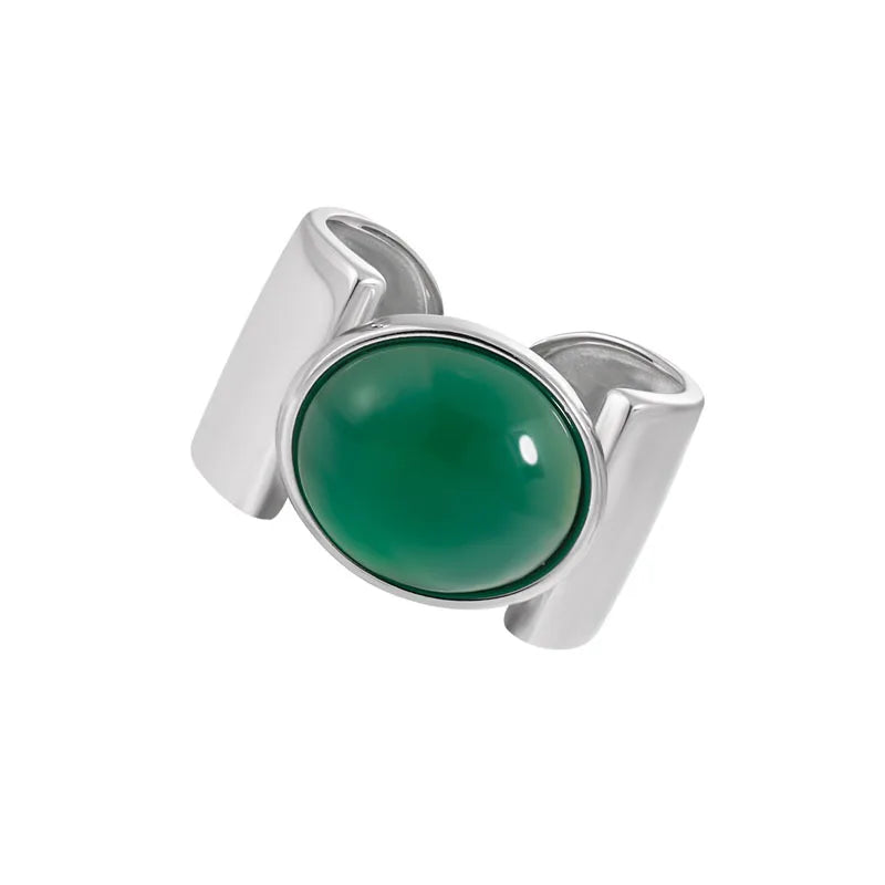 925 Sterling Silver Chunky White Agate & Green Chalcedony Ring for Women – Luxury Statement Jewelry Asli