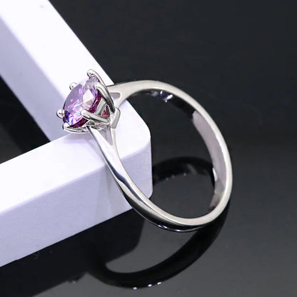 1–2 Carat Purple Moissanite Engagement Ring – 925 Silver Diamond Ring with GRA Certificate