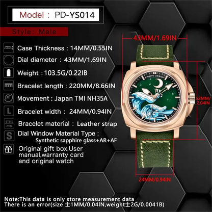 Pagani Design PD‑YS011 Men's Automatic Watch – TMI NH35A Mechanical Movement, Sapphire Crystal, 100M Waterproof, Stainless Steel