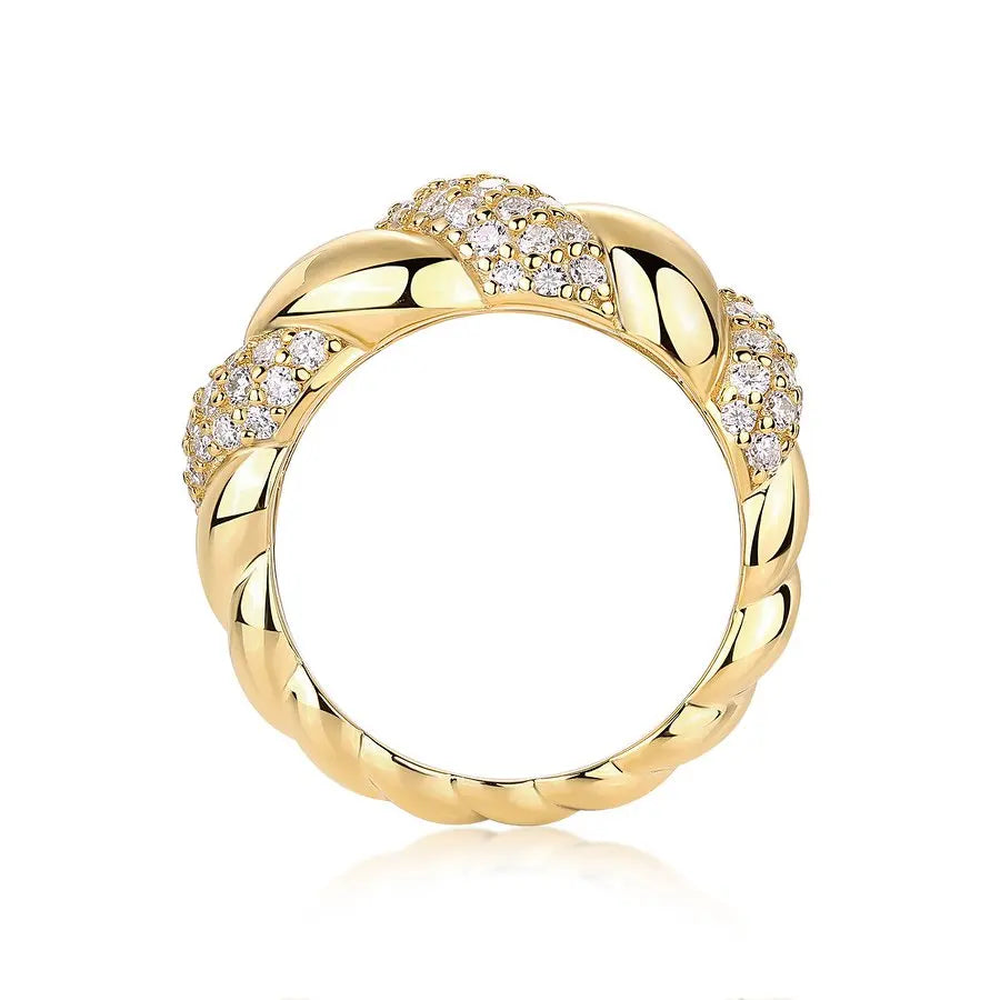 18K Gold Plated 925 Sterling Silver Twisted Galaxy Moissanite Ring with Pavé Stones for Women