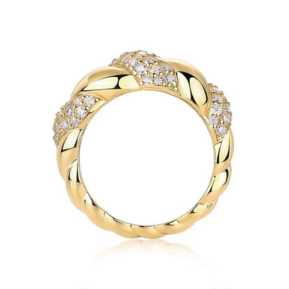 18K Gold Plated 925 Sterling Silver Twisted Galaxy Moissanite Ring with Pavé Stones for Women