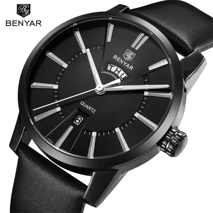 BENYAR 5101 Men’s Quartz Watch – Luxury Business Fashion Wristwatch with Leather Strap, Waterproof