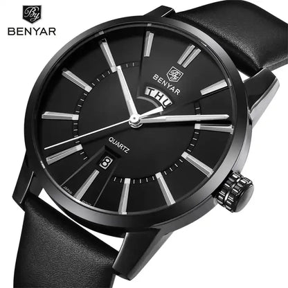BENYAR 5101 Men’s Quartz Watch – Luxury Business Fashion Wristwatch with Leather Strap, Waterproof