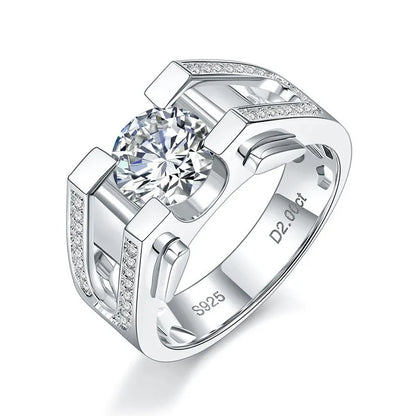 S925 Sterling Silver Men's Ring with 2 Carat Moissanite Diamond – Luxury Statement Band Nyxen