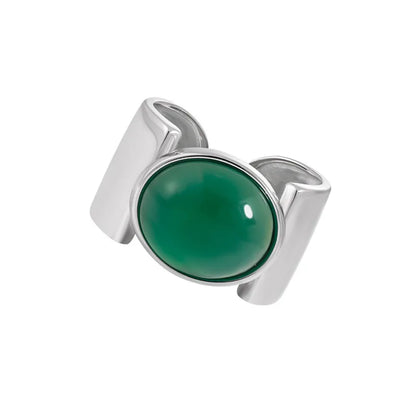 925 Sterling Silver Chunky White Agate & Green Chalcedony Ring for Women – Luxury Statement Jewelry Asli
