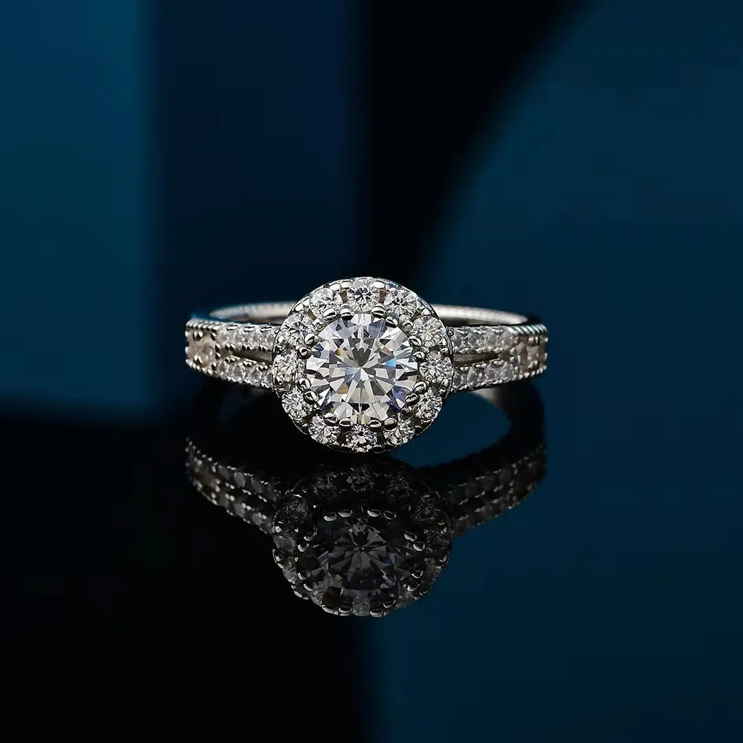 925 Sterling Silver Moissanite Round Ring for Women Damia
